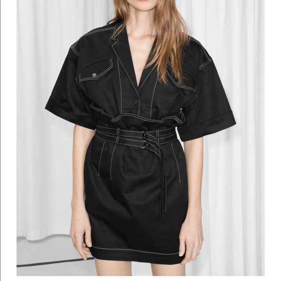 black denim belted dress